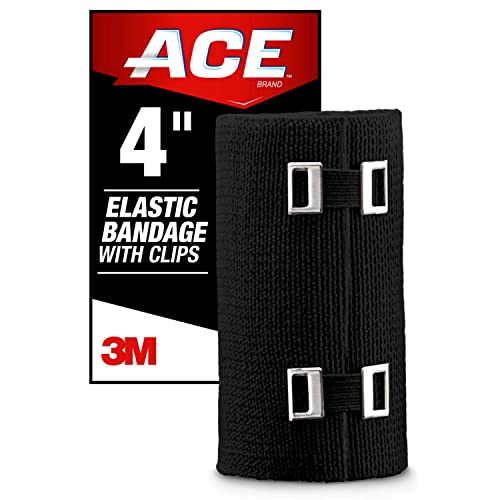 ACE 4 Inch Elastic Bandage with Clips - Perfect for Leg and Shoulder Support, Black, 1 Count